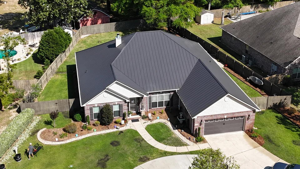 A completed roof shown from above